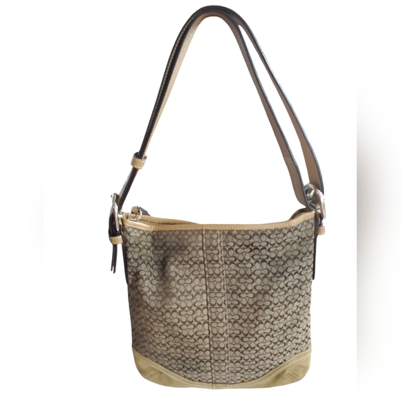 COACH East-West Jacquard Signature Suede Shoulder Bag Hobo Purse F11395 Handbag - Picture 3 of 16